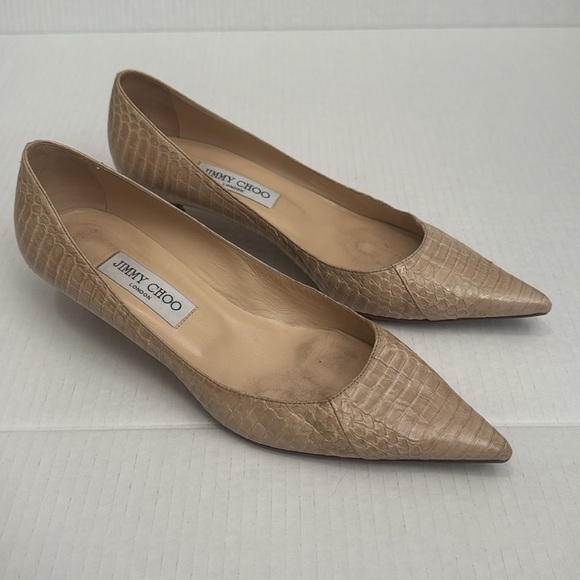 Jimmy Choo - Classic Pointed-Toe Pumps - Beige/Nude - Snakeskin Print - 39.5 - Picture 1 of 13